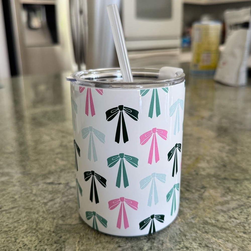 Kirkland Bow Patterned Short 12oz Tumbler with Straw